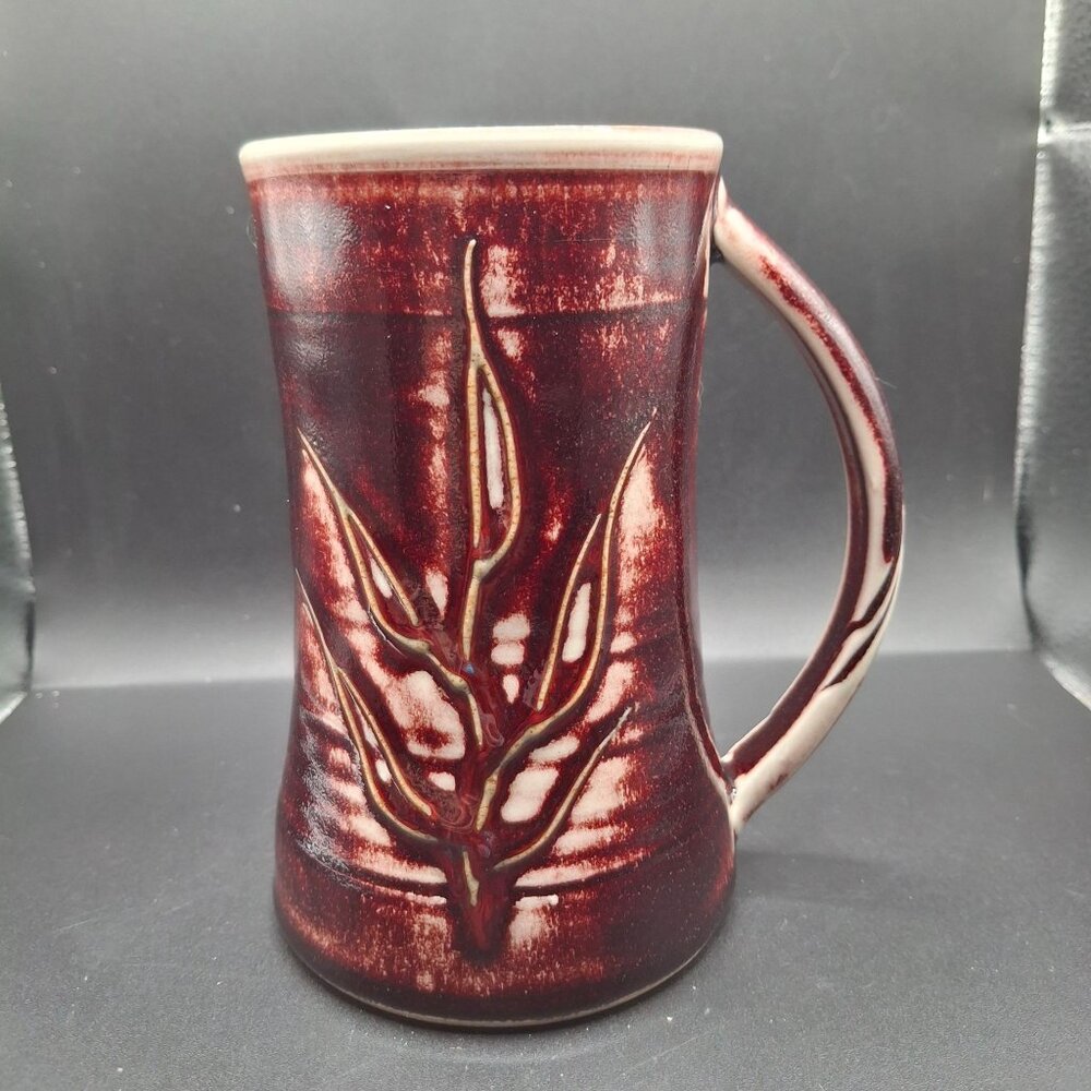 Handcrafted Ceramic Mug With Embossed Leaf Design NC History Museum Signed